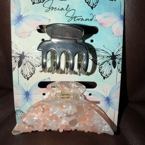 Social Strand Silver and Pink Hair Claw Clips NIP